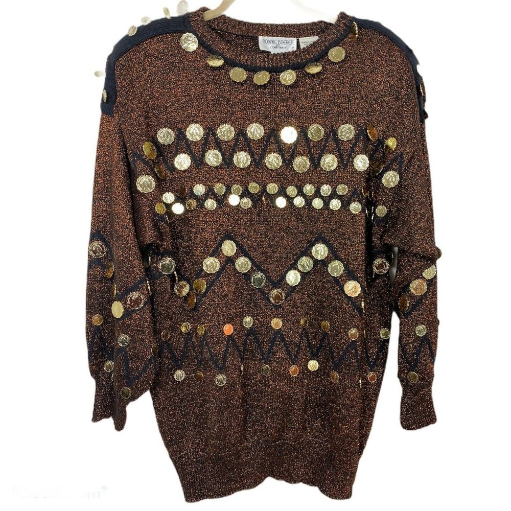 Vintage 80s Bonnie Boerer Sweater sz M Metal Coin